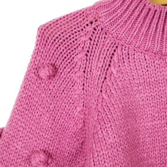 CeCe Light Pink Pompom Sleeve Mock Neck Sweater L - Picture 3 of 10